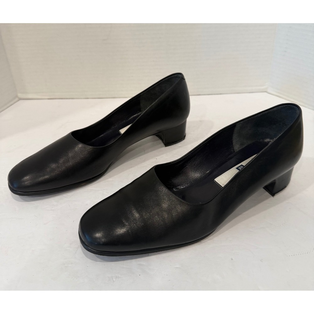 Givenchy Black Leather Square Toe Block Heel Vintage Pumps 5.5